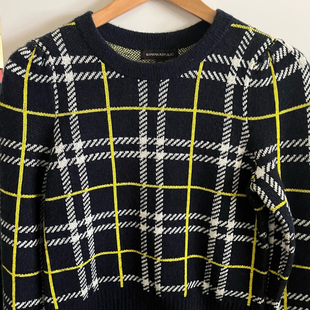 Banana Republic Plaid Sweater - Navy Blue and Yellow